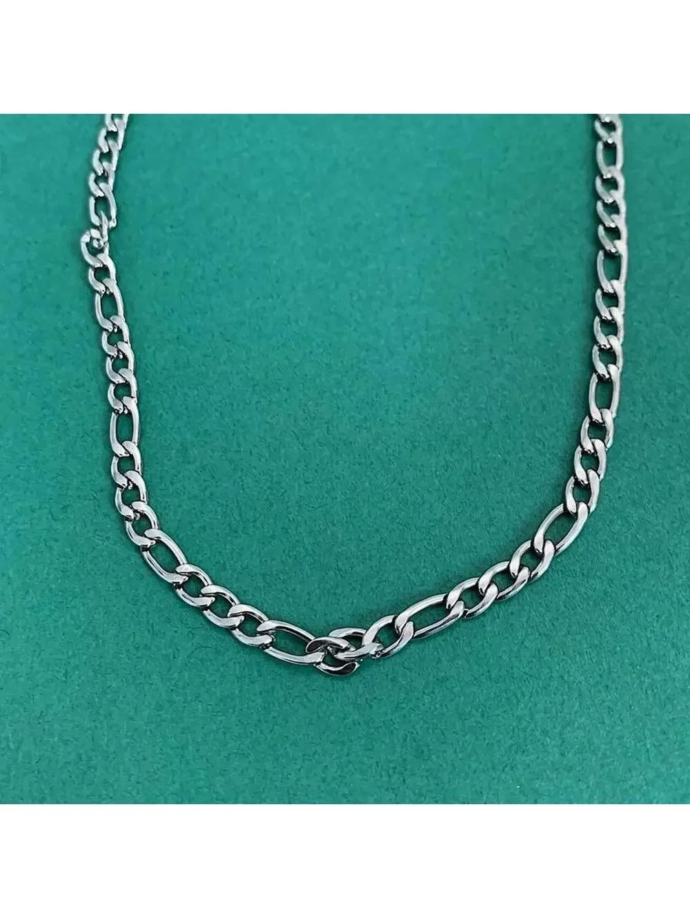 Cyber Vintage Y2K Style Grunge Figaro Stainless Steel Silver Chain Necklace